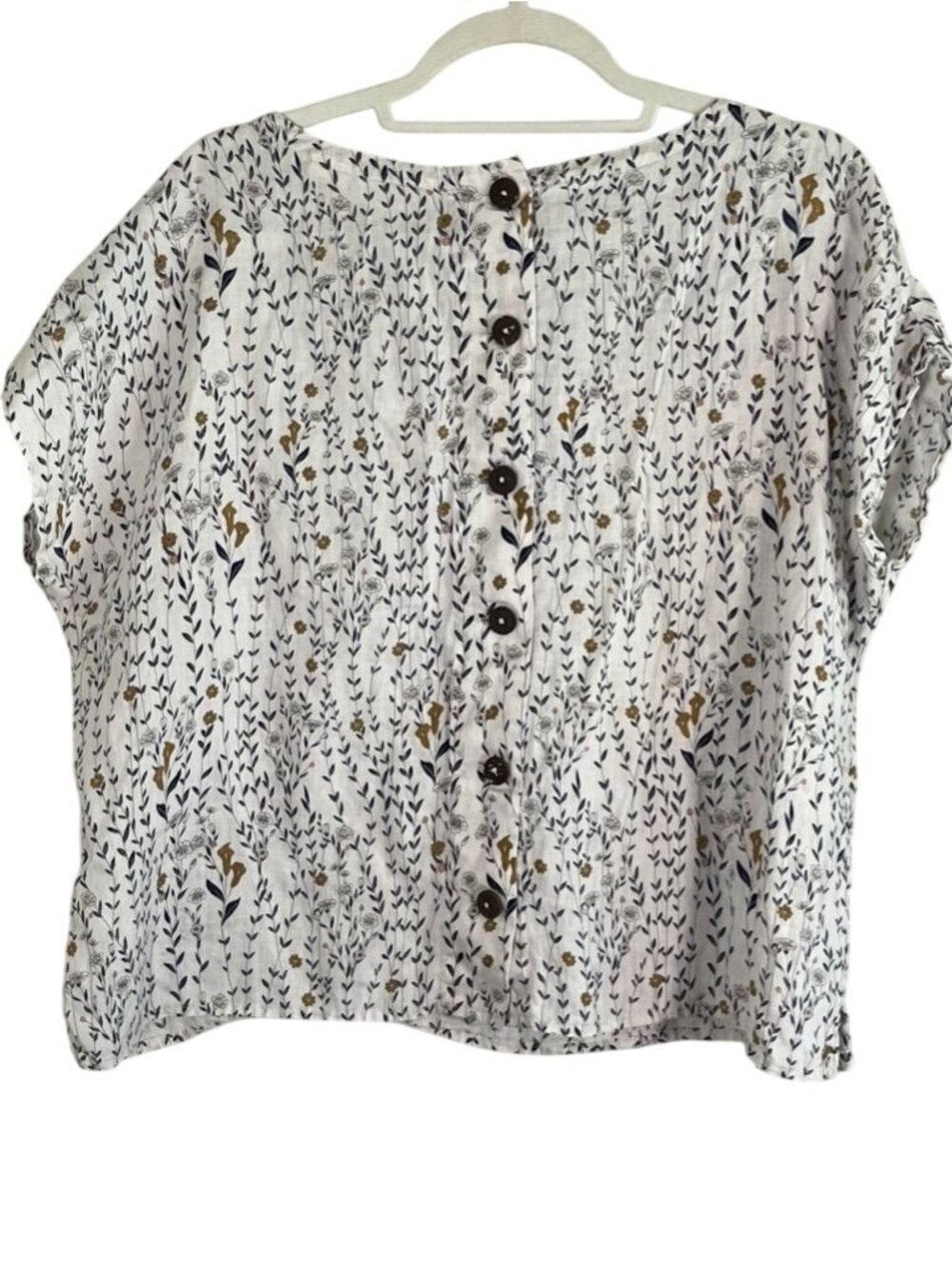 Colorful Floral Linen Top M Boho Indie Folk Hippie Earthy Granola Chic Artsy - Picture 4 of 9